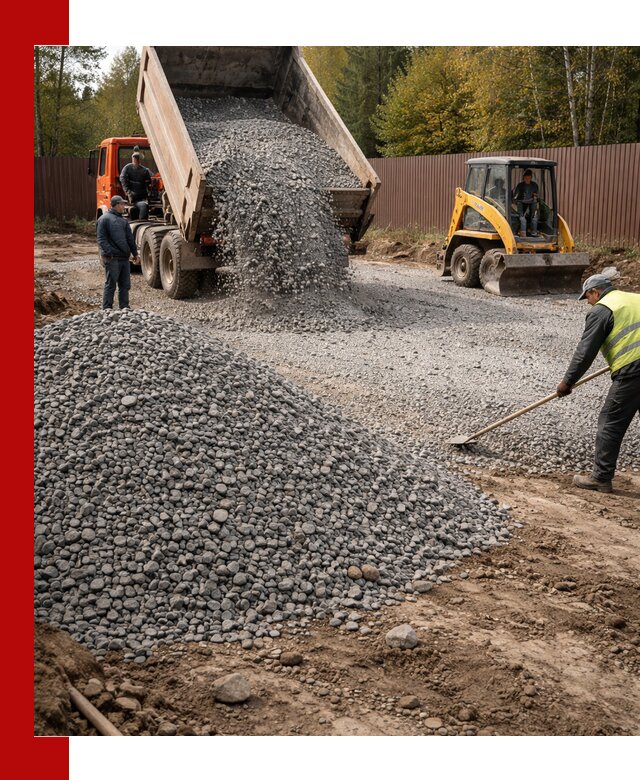 Отсыпка участка щебнем с доставкой и уплотнением в Павловском Посаде