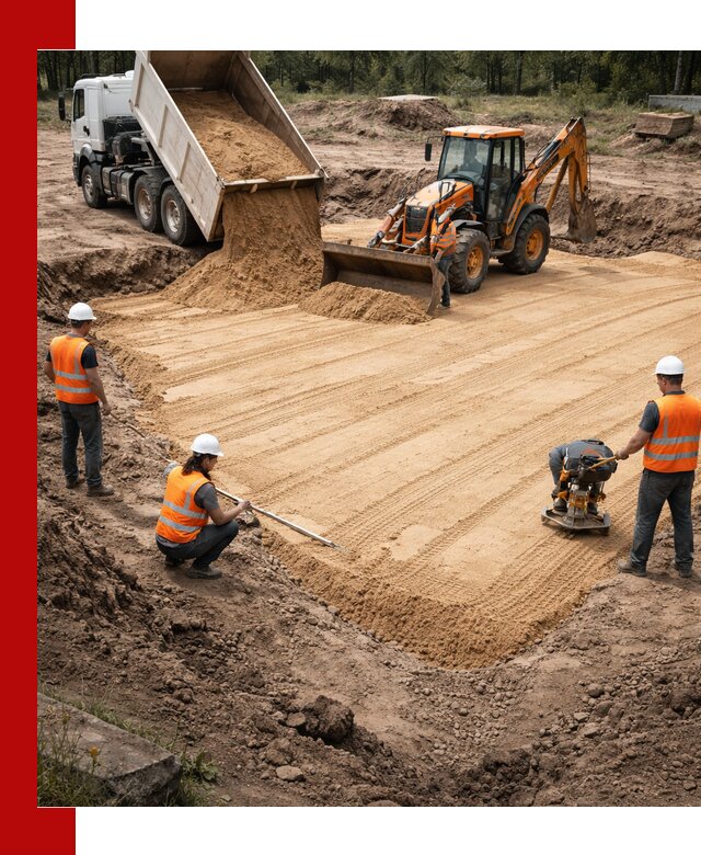 Устройство песчаной подушки для фундаментов и дорог в Павловском Посаде